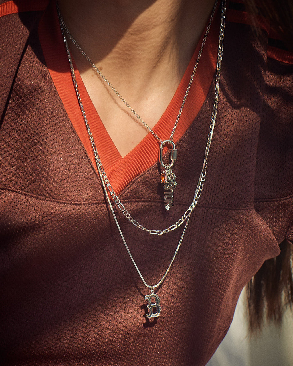 The MLB Logo Charm Carabiner Necklace- Gold
