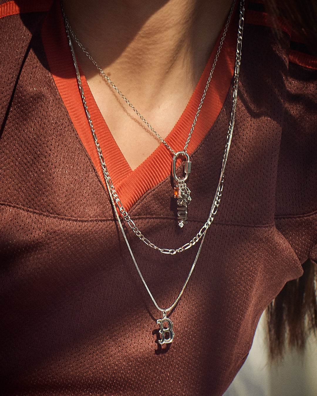 The MLB Logo Charm Carabiner Necklace- Gold