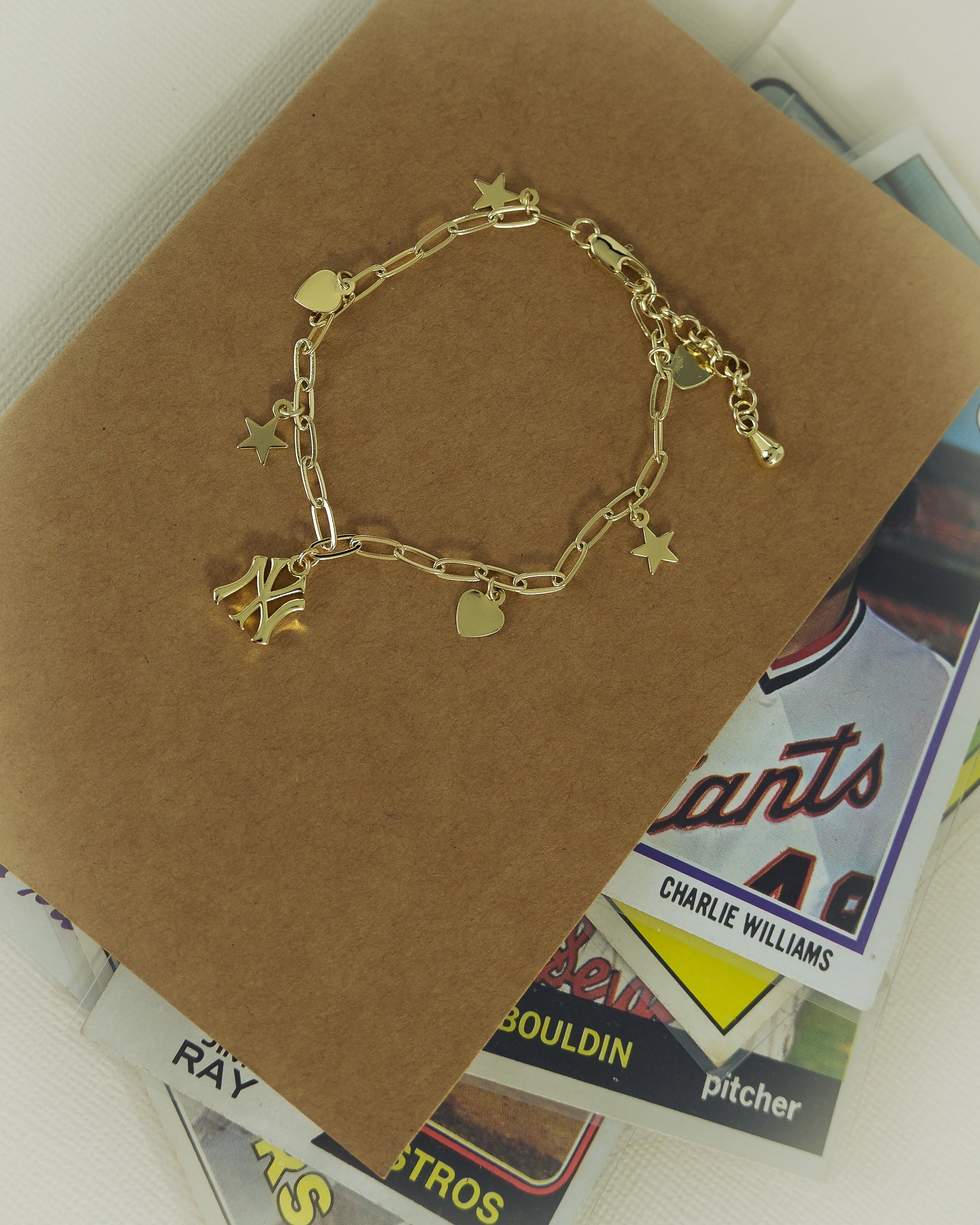 The MLB Star + Hearts Logo Charm Bracelet- Silver