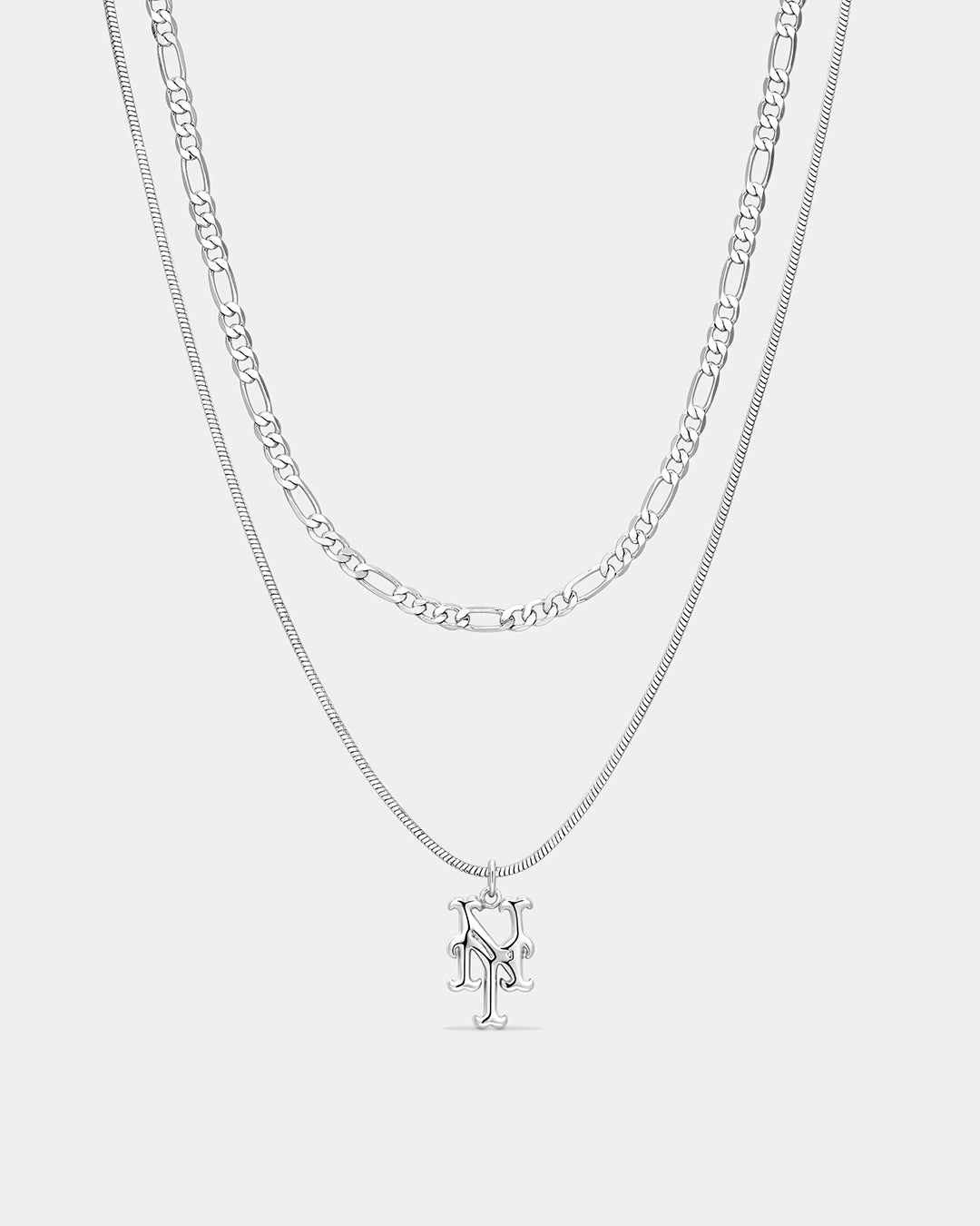 The MLB Double Chain Logo Necklace- Silver
