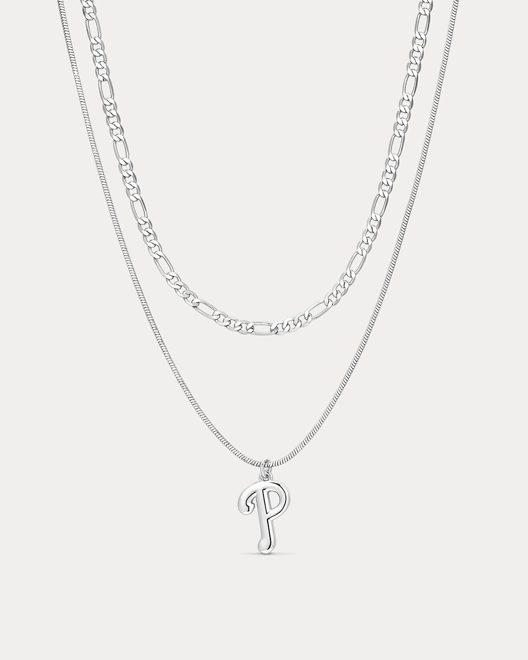 The MLB Double Chain Logo Necklace- Silver