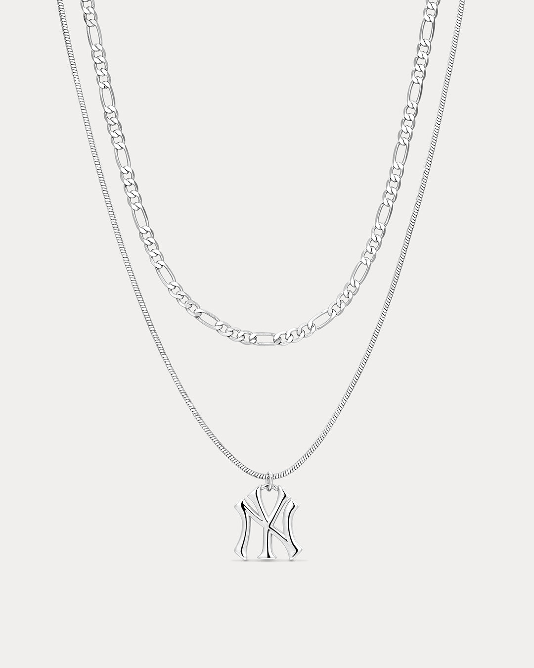The MLB Double Chain Logo Necklace- Silver