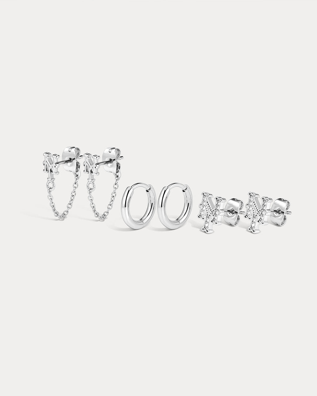 The MLB Logo Chain Link Earring Set- Silver