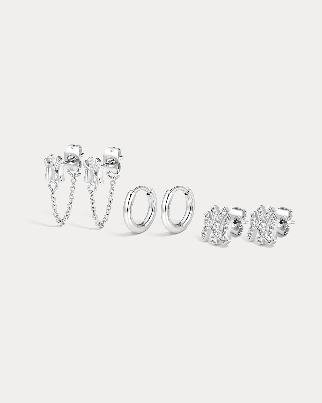 The MLB Logo Chain Link Earring Set- Silver