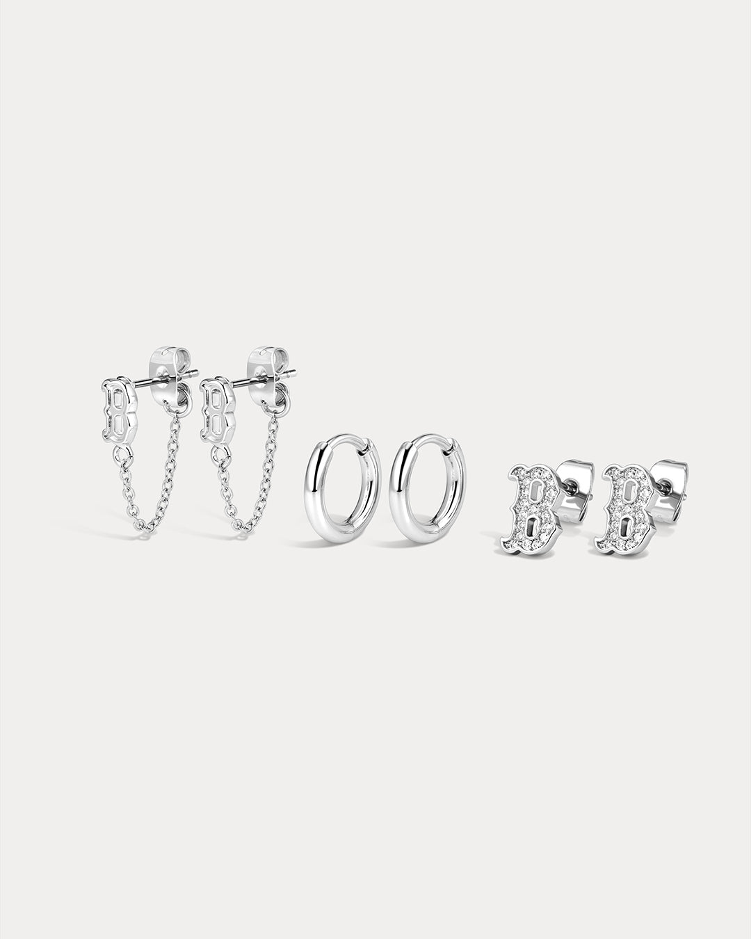 The MLB Logo Chain Link Earring Set- Silver