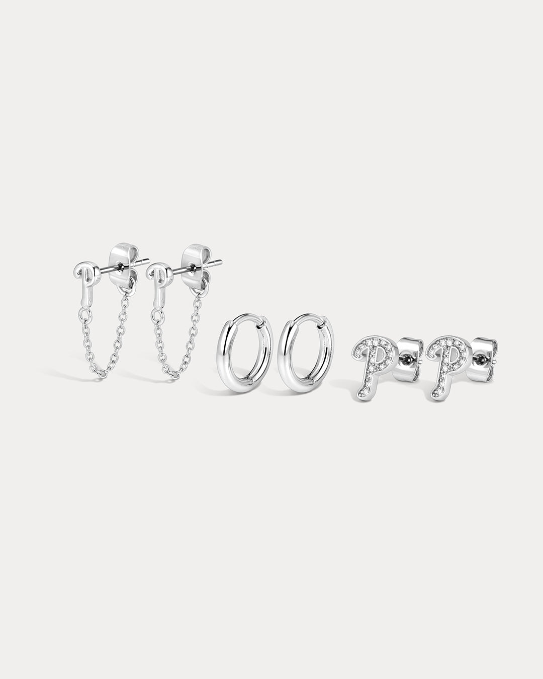 The MLB Logo Chain Link Earring Set- Silver