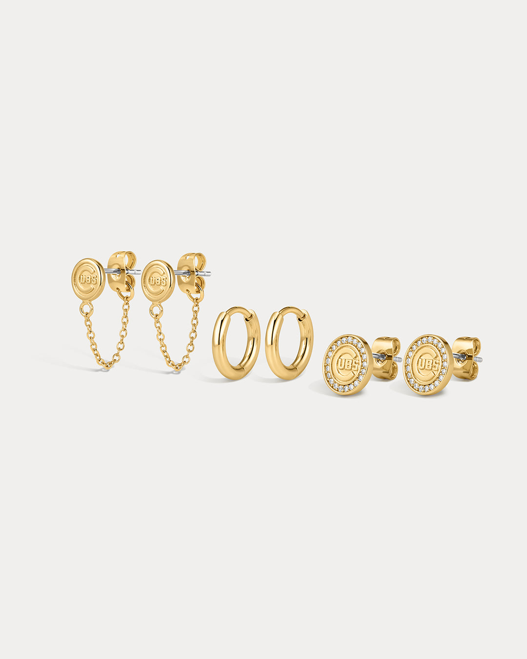 The MLB Logo Chain Link Earring Set- Gold