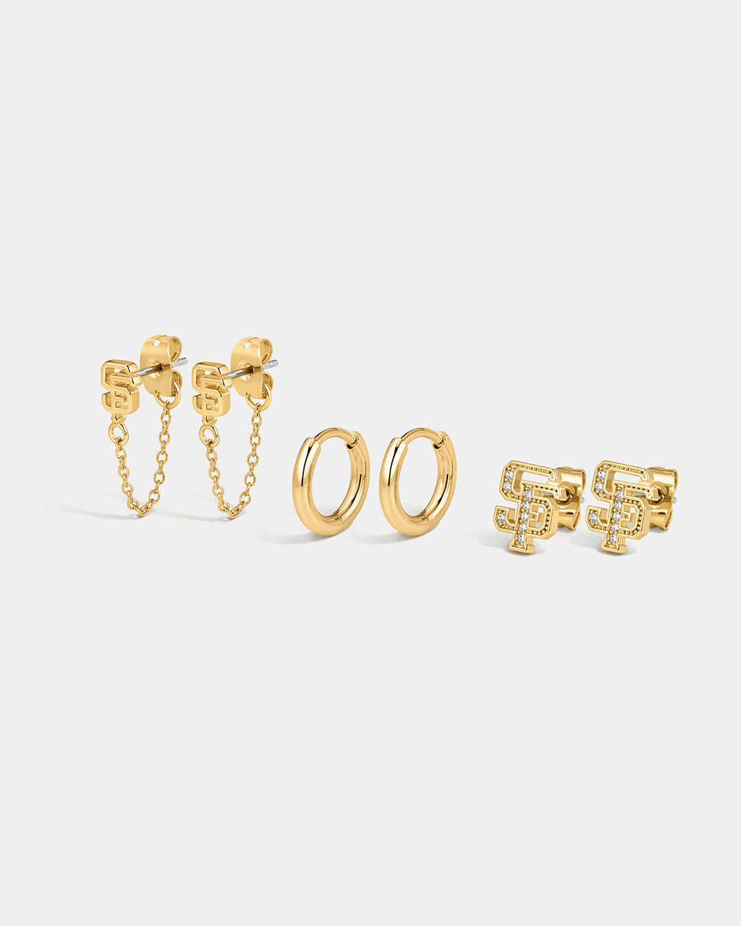 The MLB Logo Chain Link Earring Set- Gold