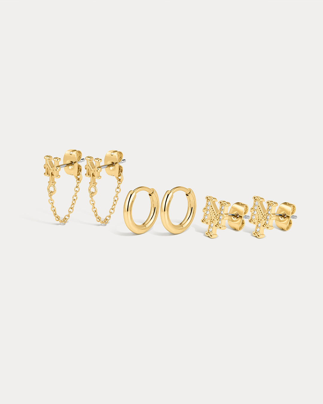 The MLB Logo Chain Link Earring Set- Gold