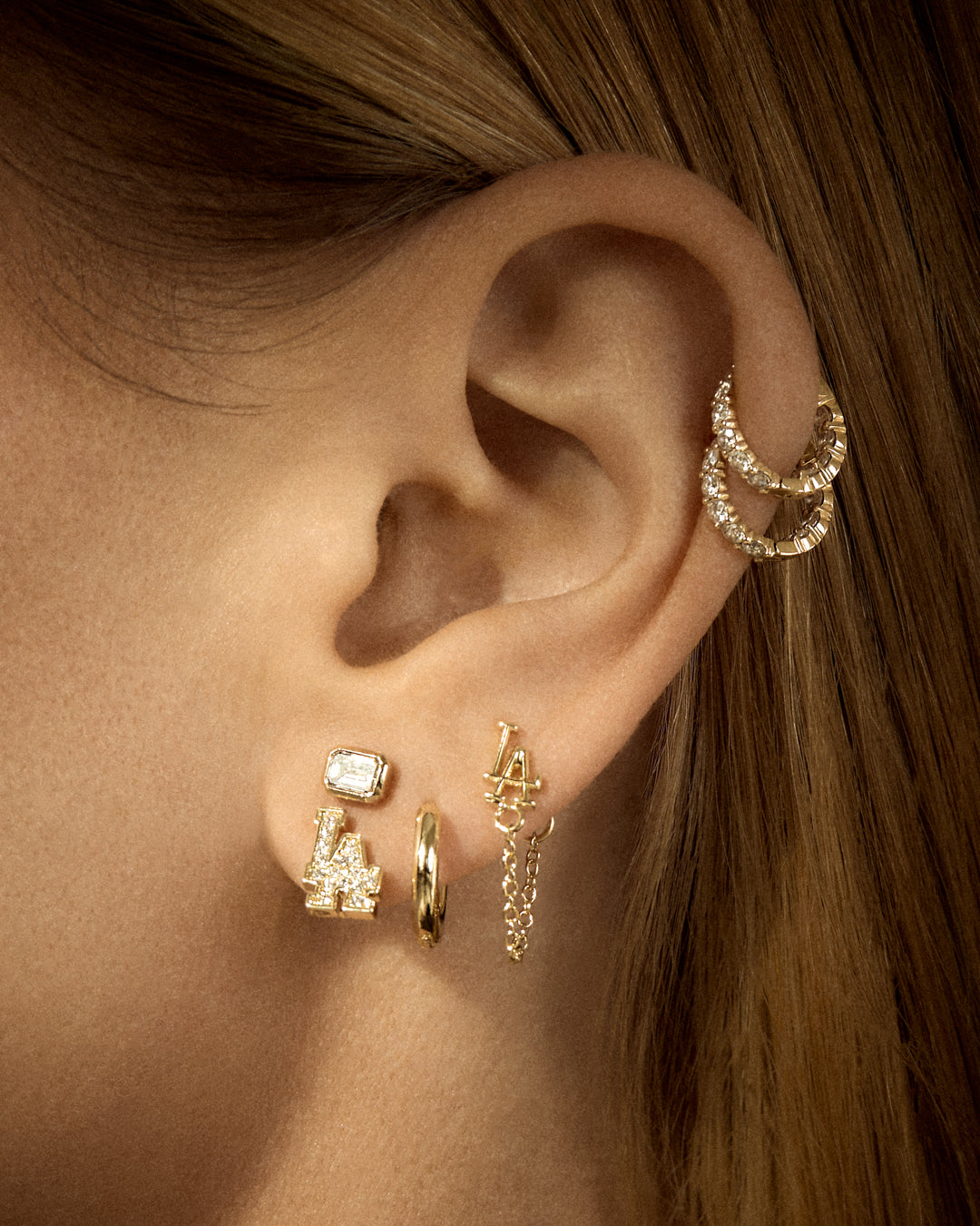 The MLB Logo Chain Link Earring Set- Gold