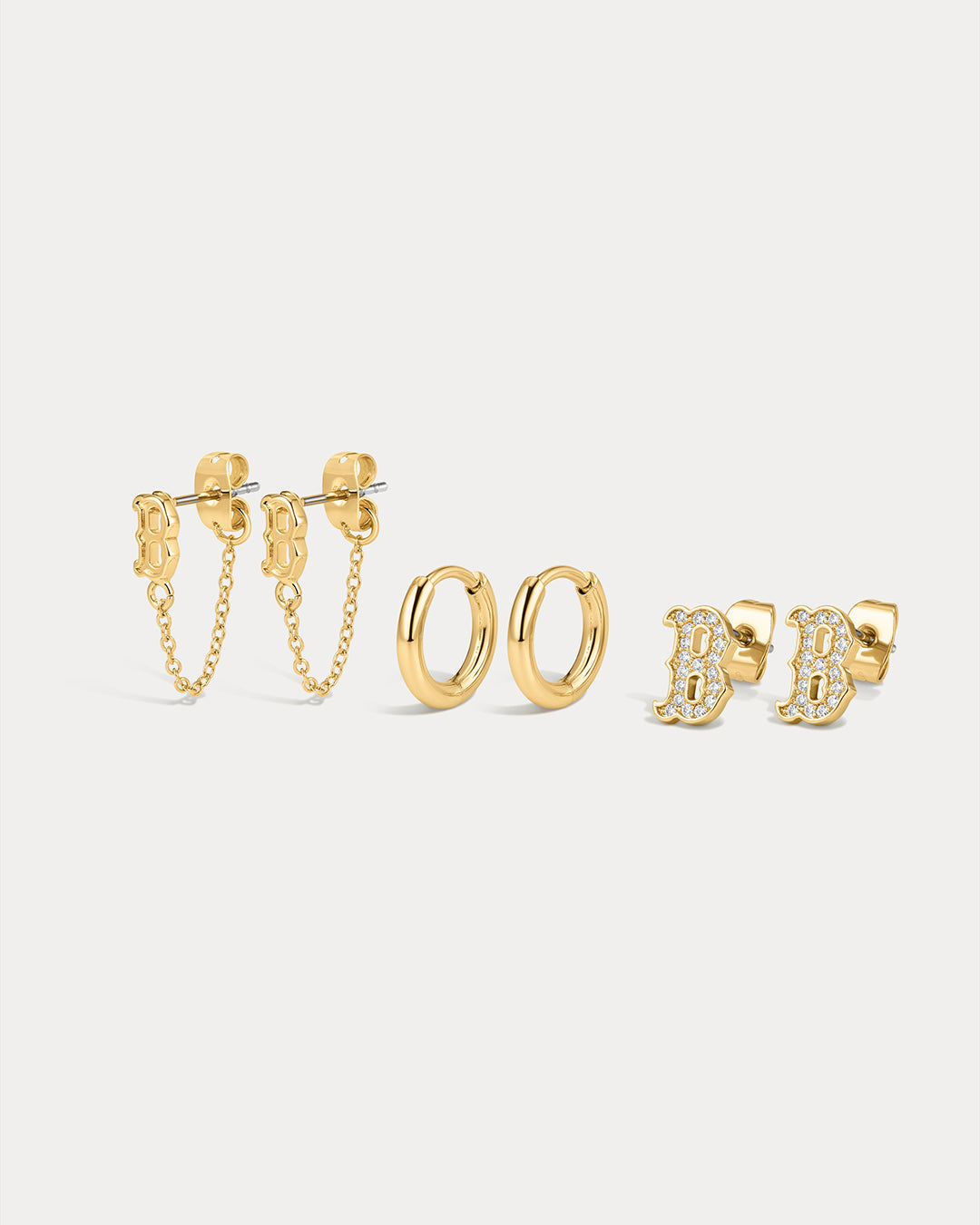 The MLB Logo Chain Link Earring Set- Gold