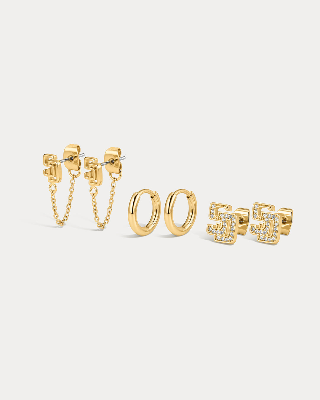 The MLB Logo Chain Link Earring Set- Gold