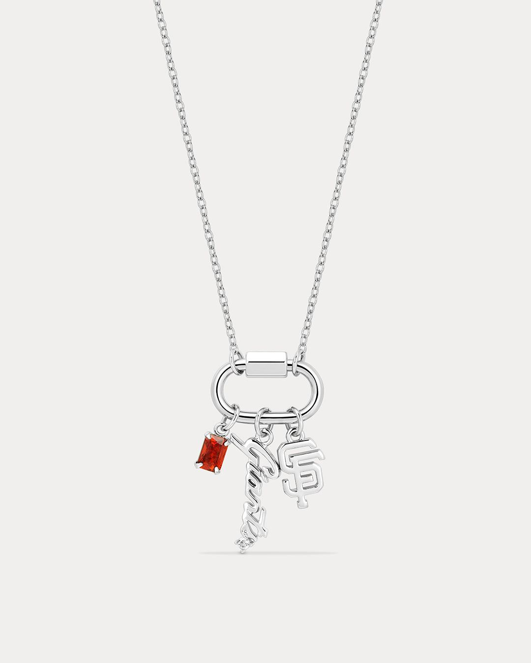 The MLB Logo Charm Carabiner Necklace- Silver