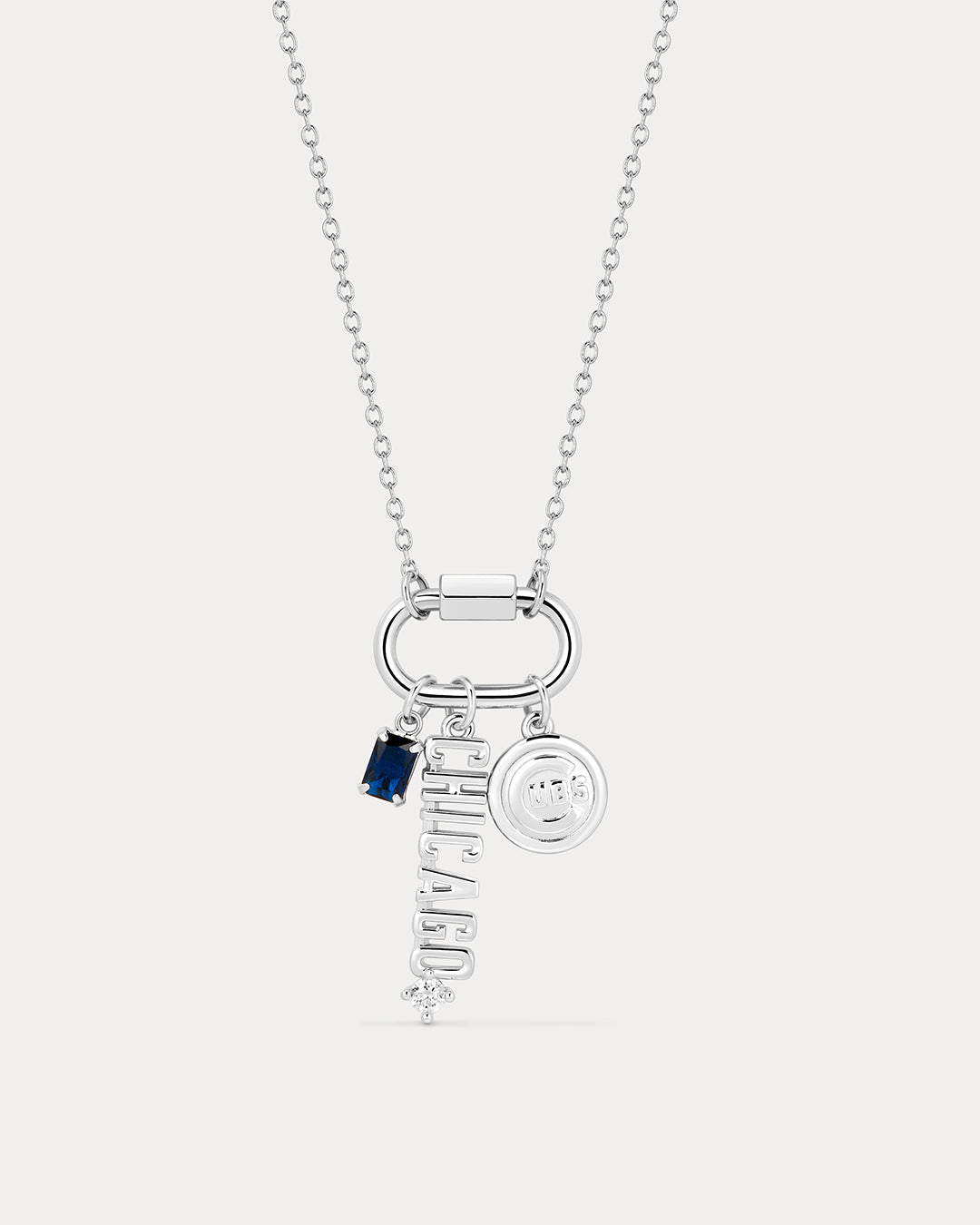 The MLB Logo Charm Carabiner Necklace- Silver