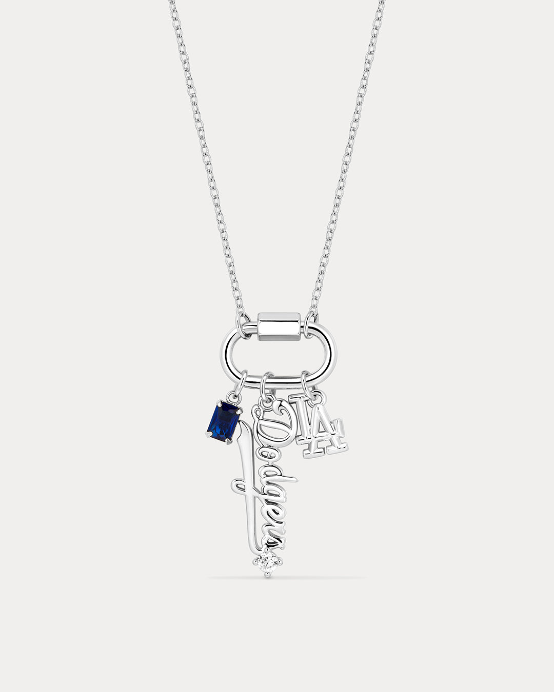 The MLB Logo Charm Carabiner Necklace- Silver