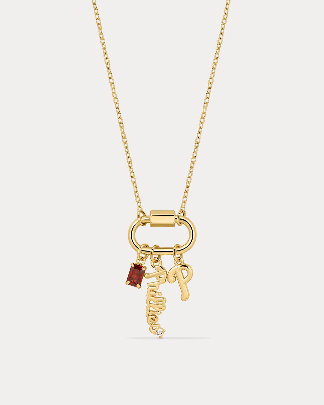 The MLB Logo Charm Carabiner Necklace- Gold