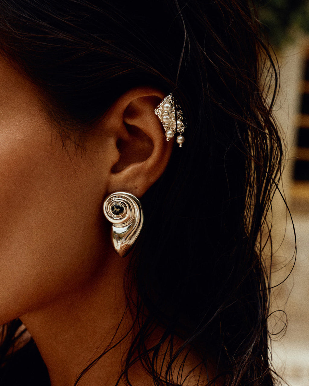 The Palma Pearl Ear Cuff- Silver