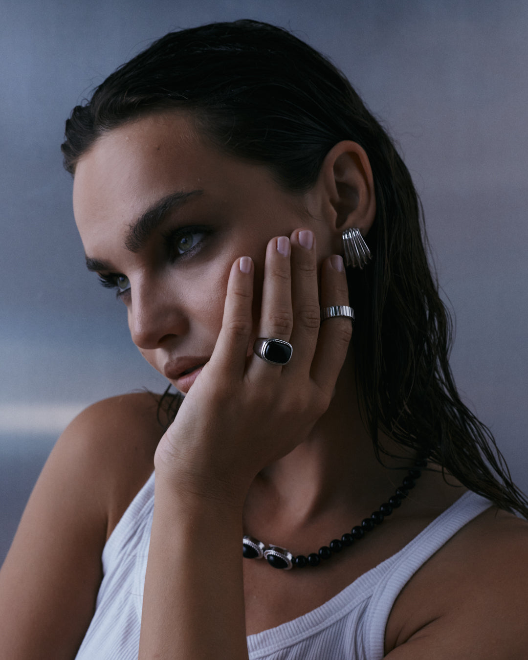 The Midnight Mesa Beaded Necklace-Silver