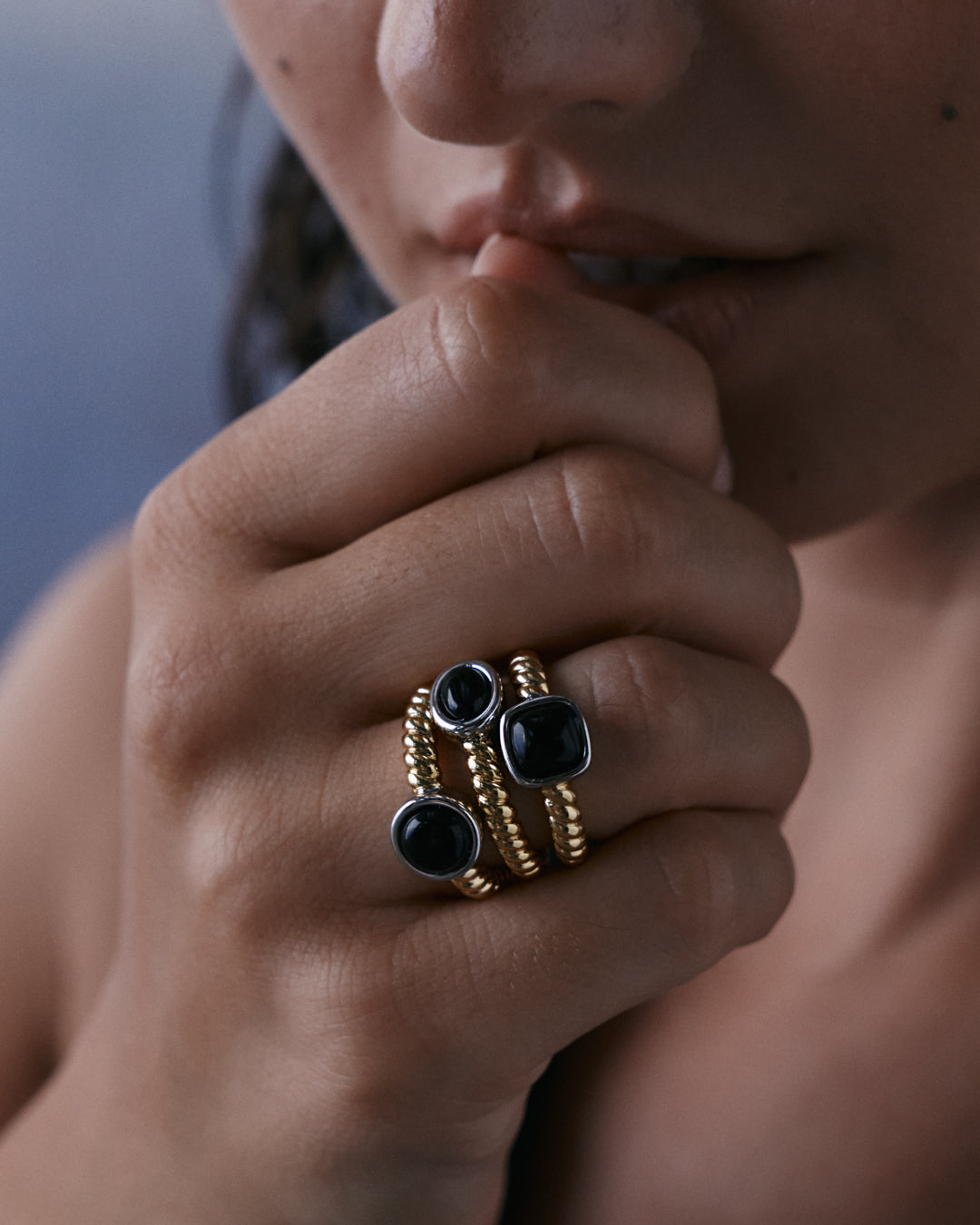 The Midnight Mesa Ring Set-Silver