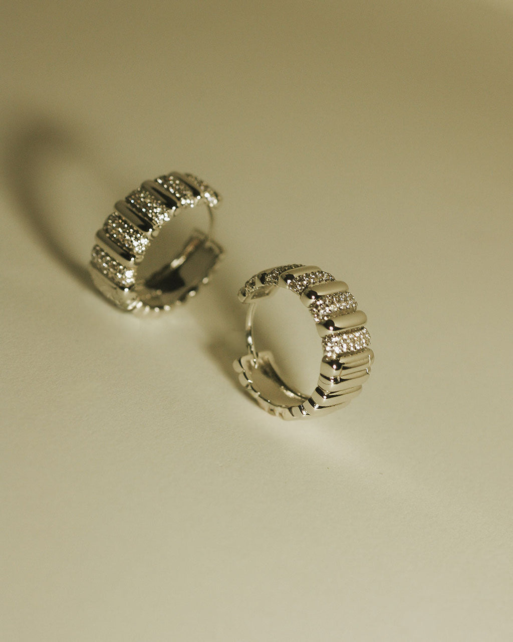 The Pave Marbella Ridged Hoops-Silver