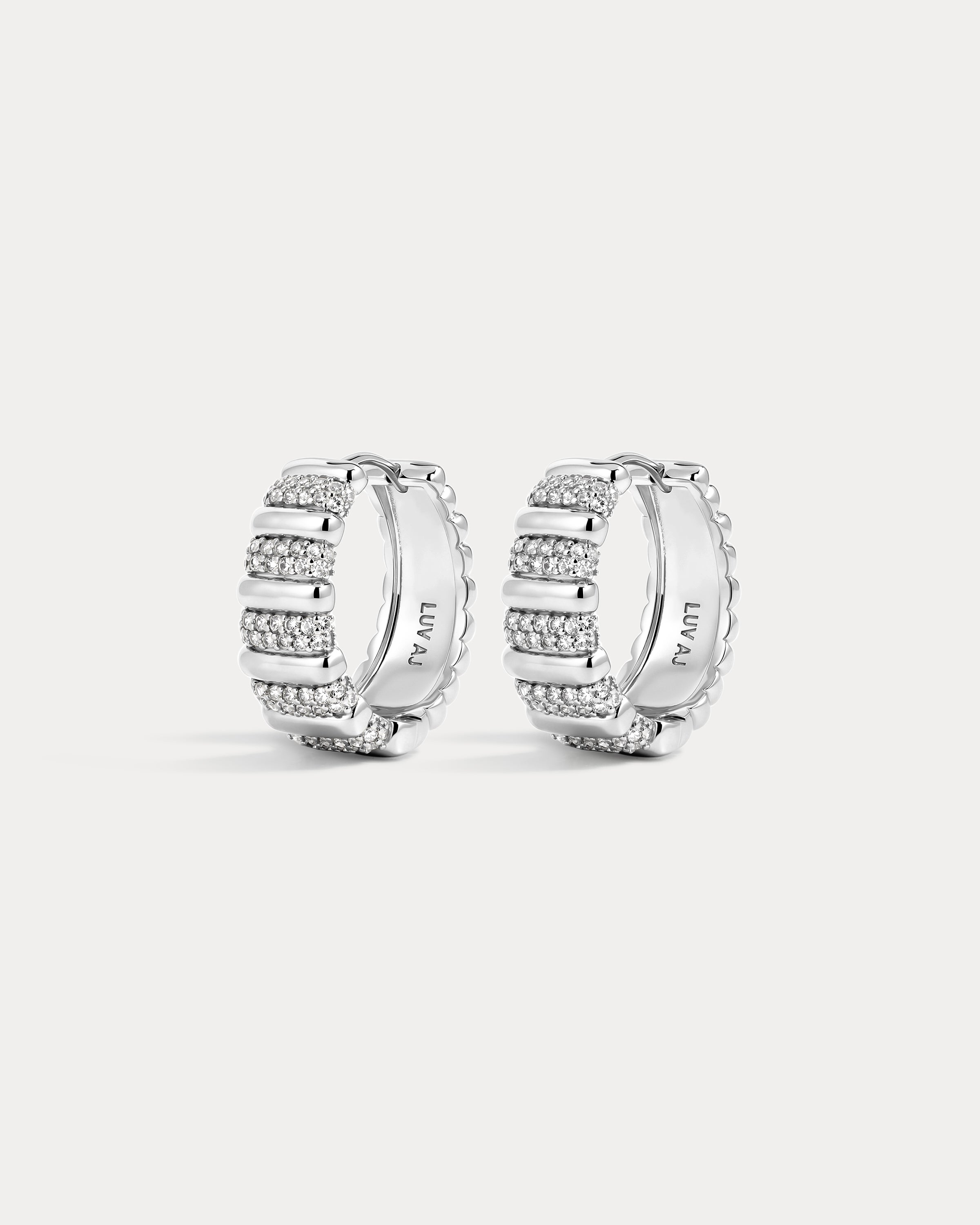 The Pave Marbella Ridged Hoops-Silver