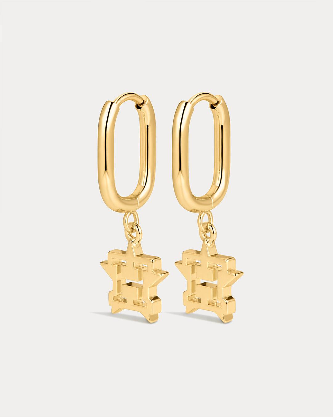 The MLB Logo Charm Oval Hoop Earrings- Gold