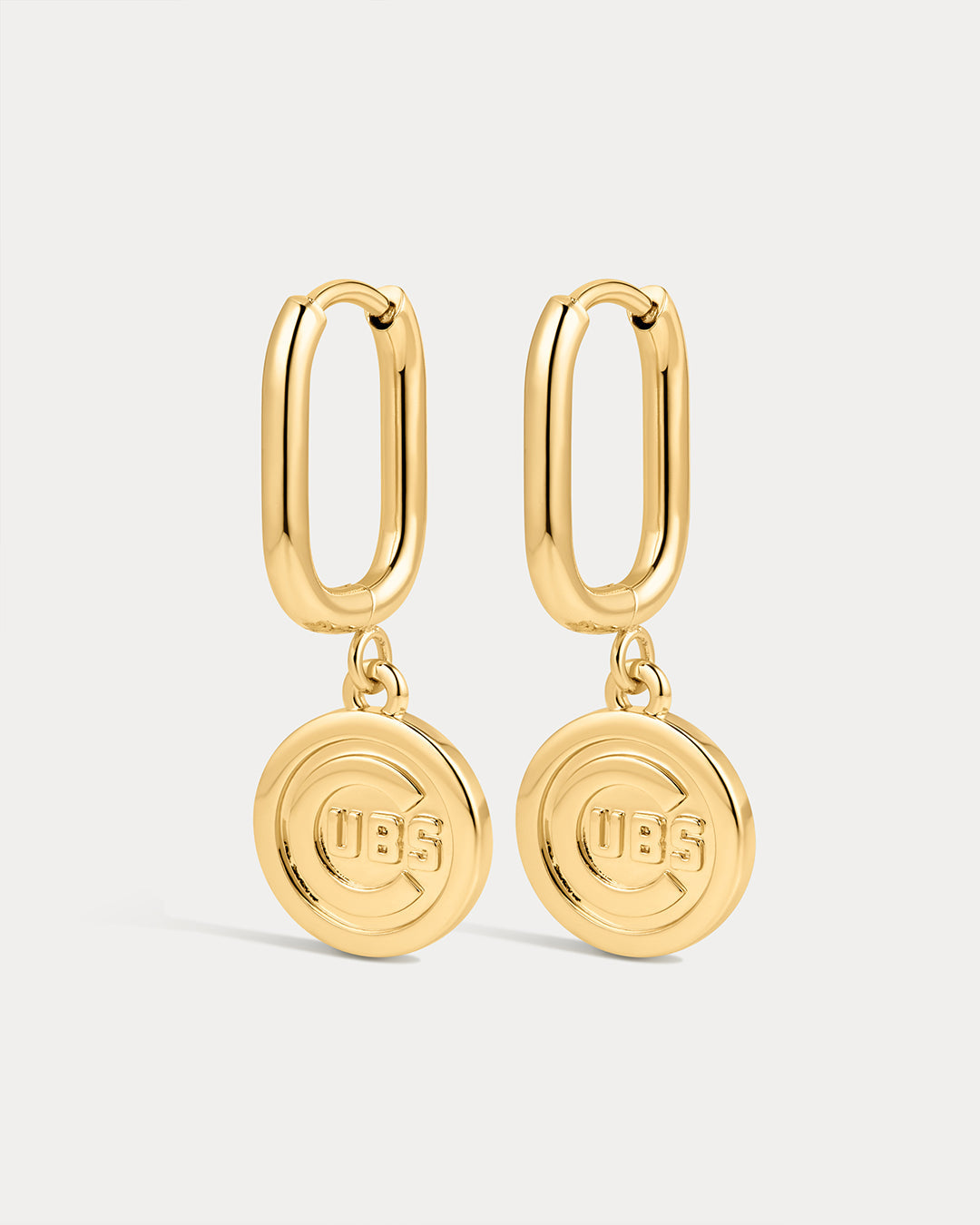 The MLB Logo Charm Oval Hoop Earrings- Gold