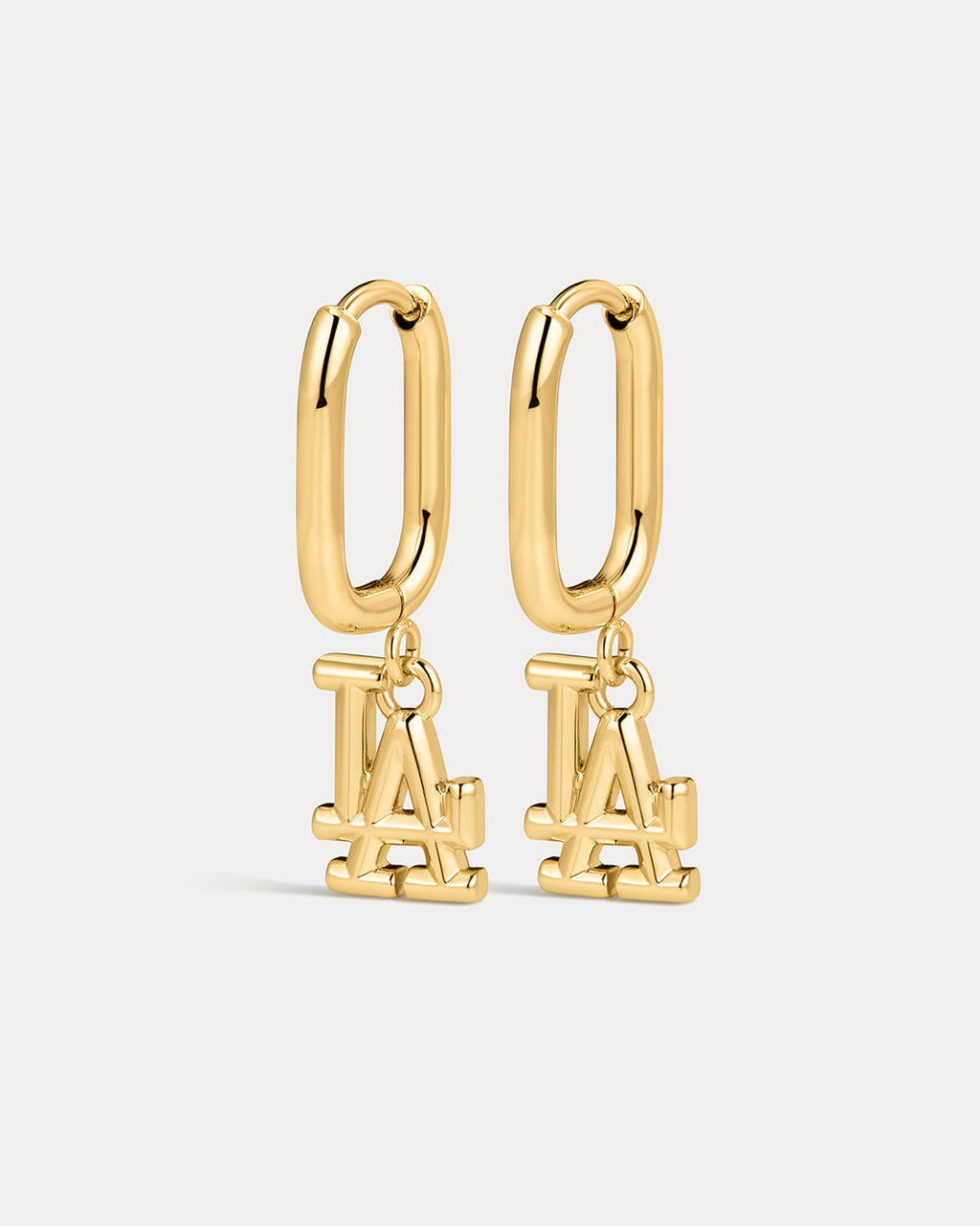 The MLB Logo Charm Oval Hoop Earrings- Gold