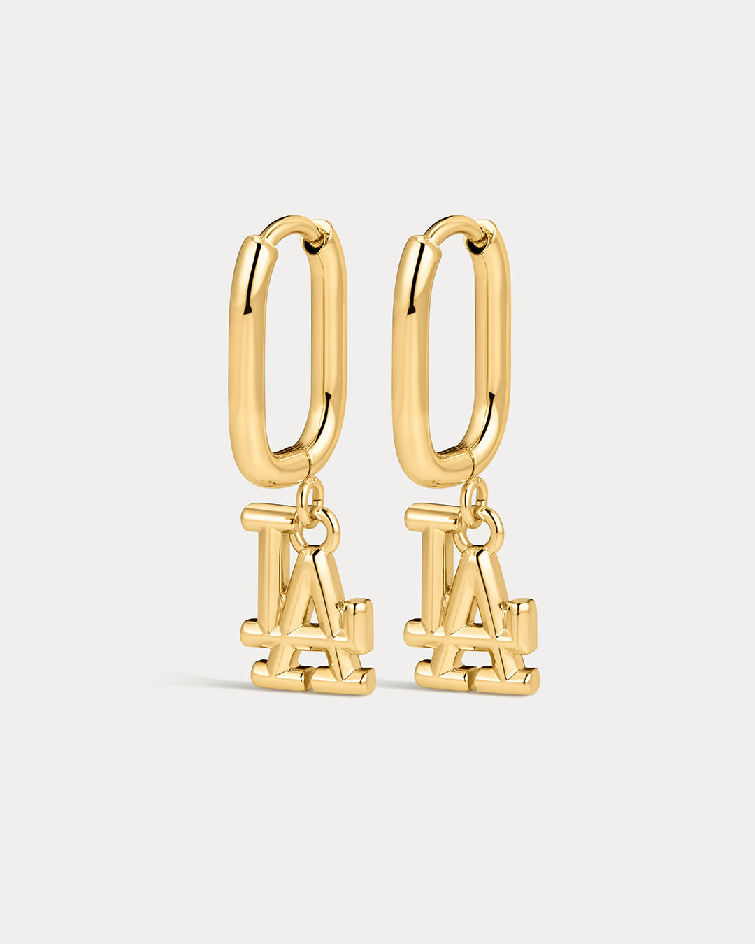The MLB Logo Charm Oval Hoop Earrings- Gold