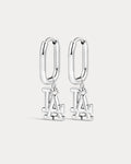 The MLB Logo Charm Oval Hoop Earrings- Silver
