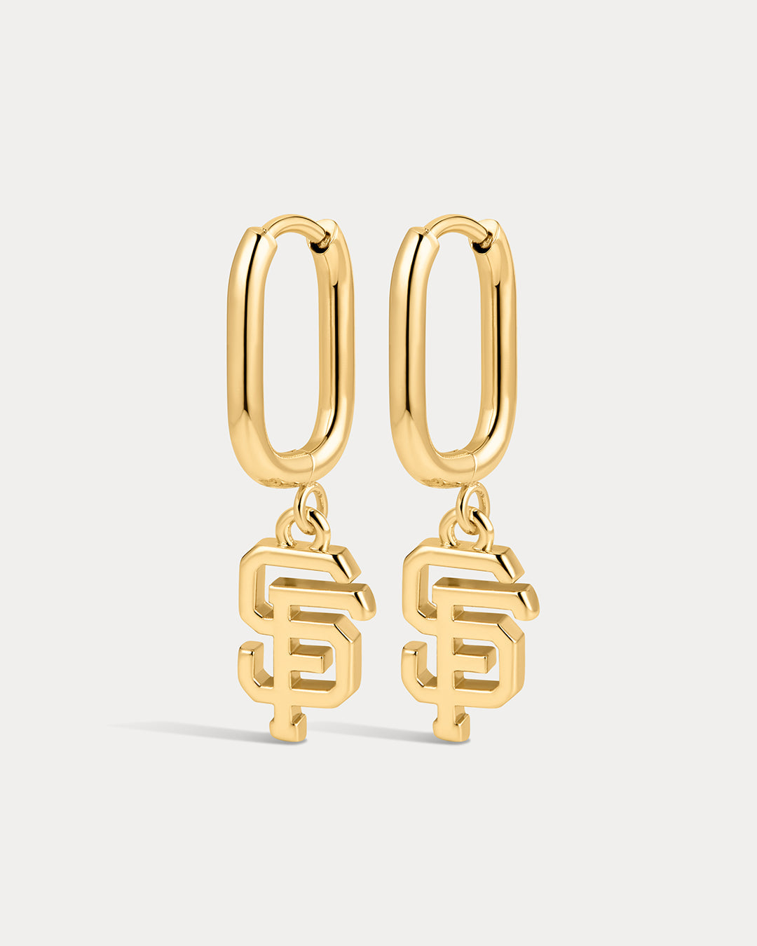 The MLB Logo Charm Oval Hoop Earrings- Gold