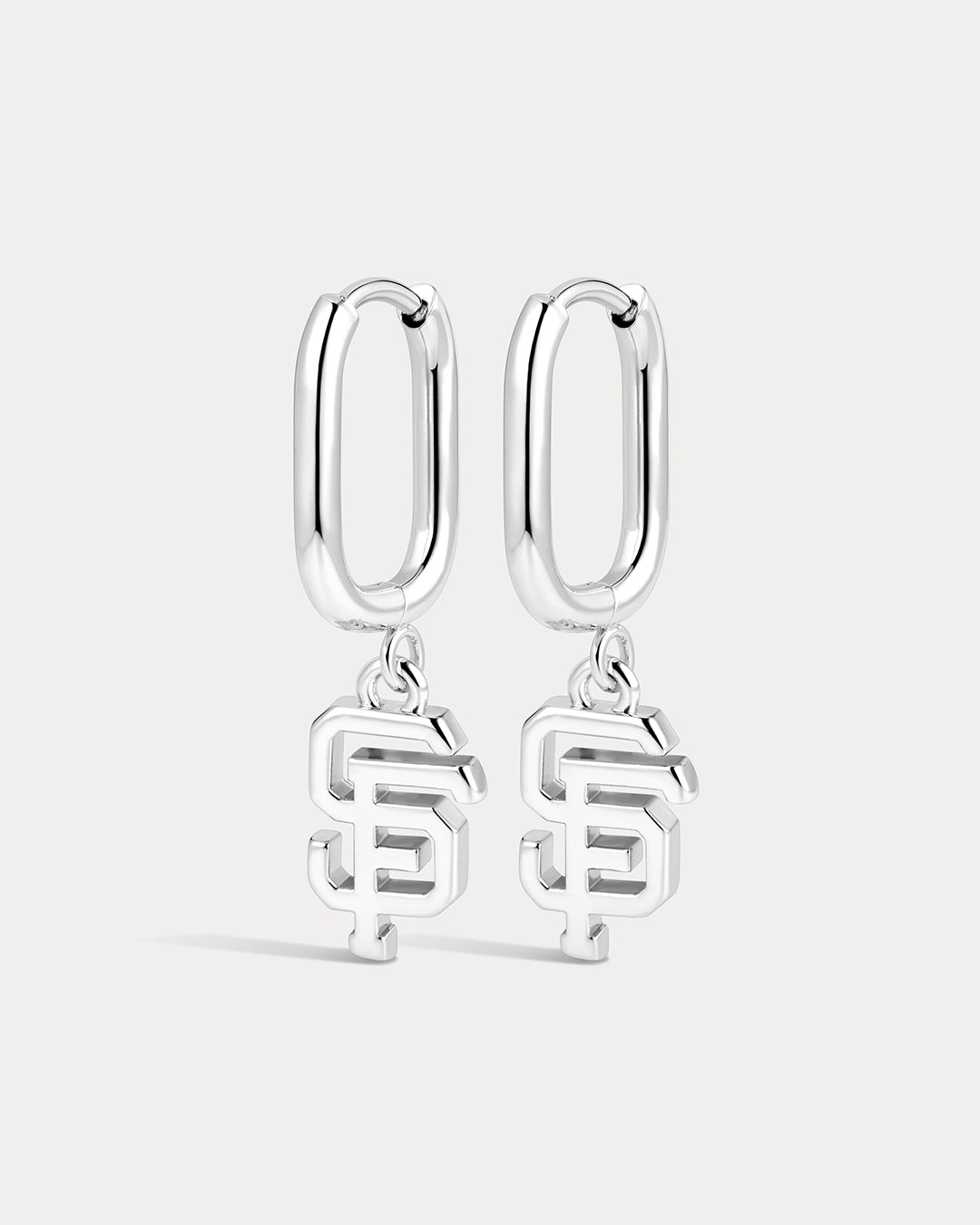 The MLB Logo Charm Oval Hoop Earrings- Silver