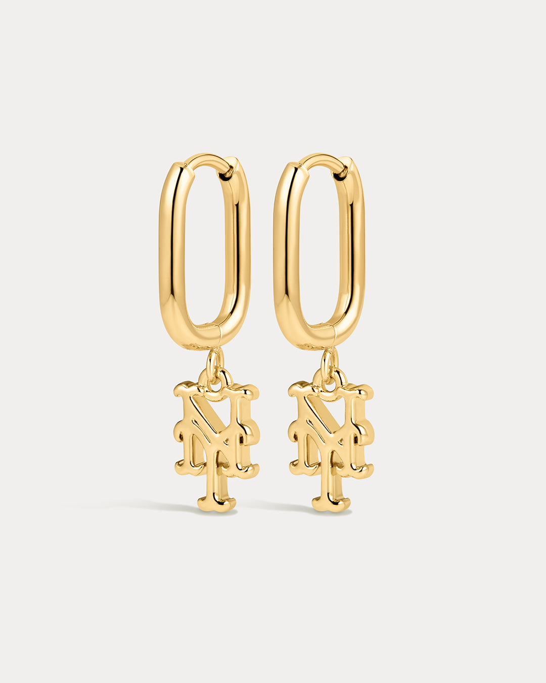 The MLB Logo Charm Oval Hoop Earrings- Gold