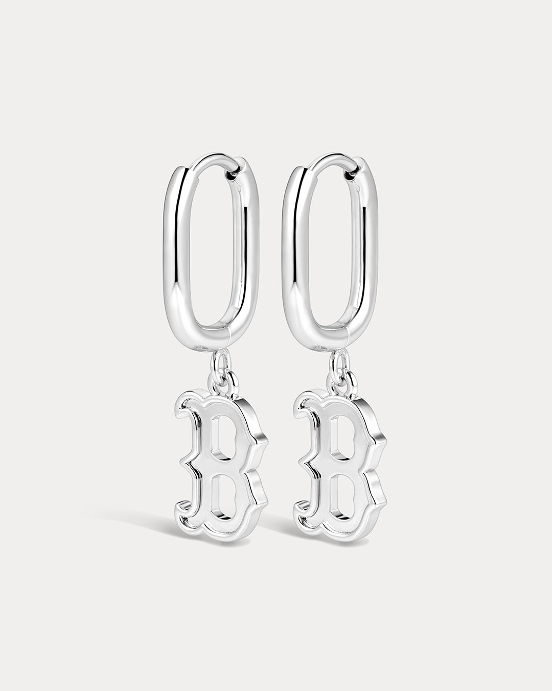 The MLB Logo Charm Oval Hoop Earrings- Silver