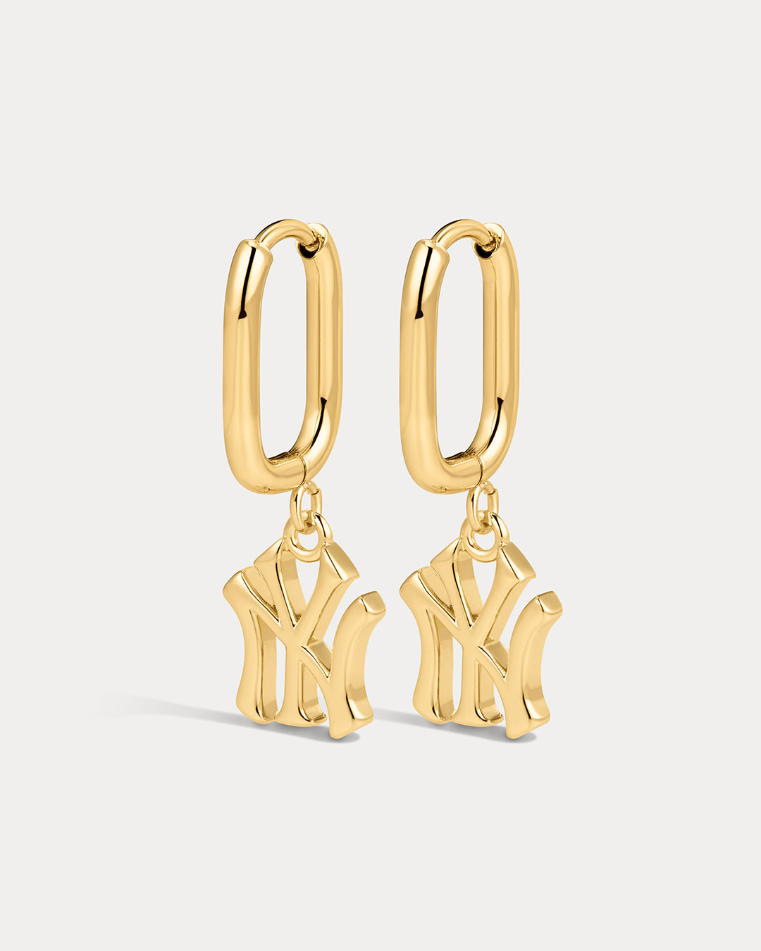 The MLB Logo Charm Oval Hoop Earrings- Gold