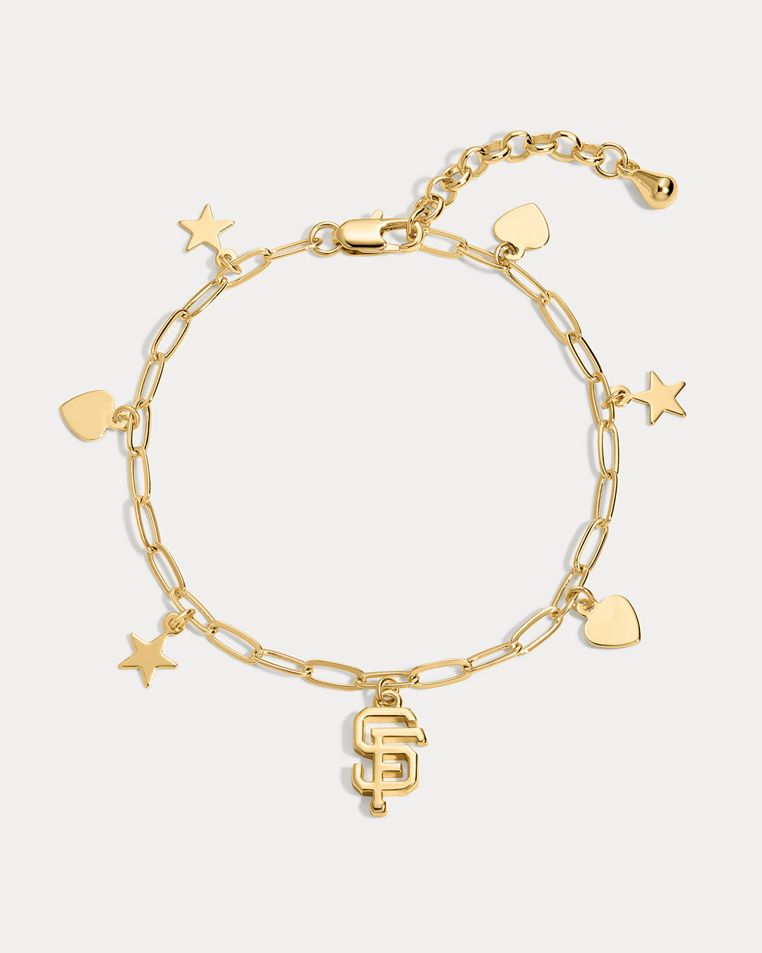 The MLB Star + Hearts Logo Charm Bracelet- Gold