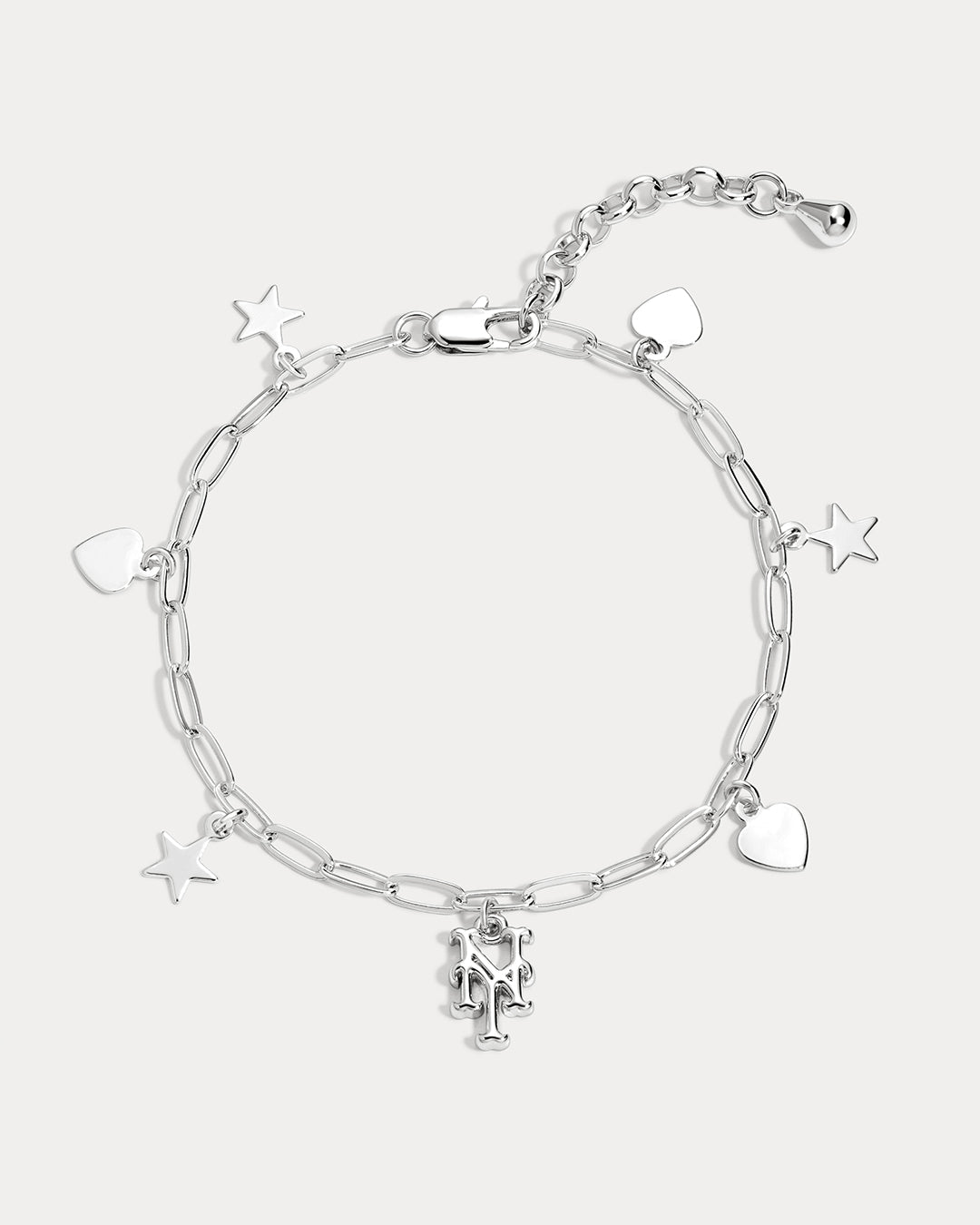 The MLB Star + Hearts Logo Charm Bracelet- Silver