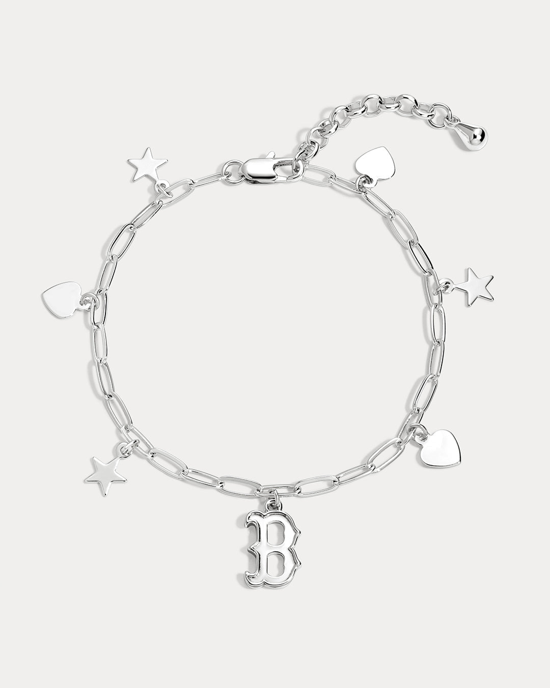 The MLB Star + Hearts Logo Charm Bracelet- Silver