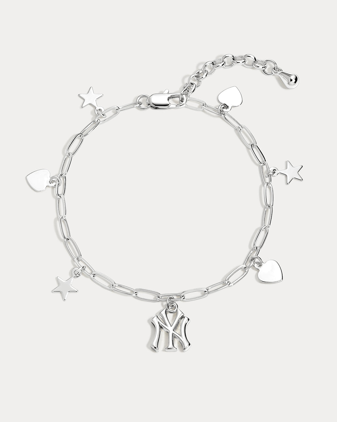 The MLB Star + Hearts Logo Charm Bracelet- Silver