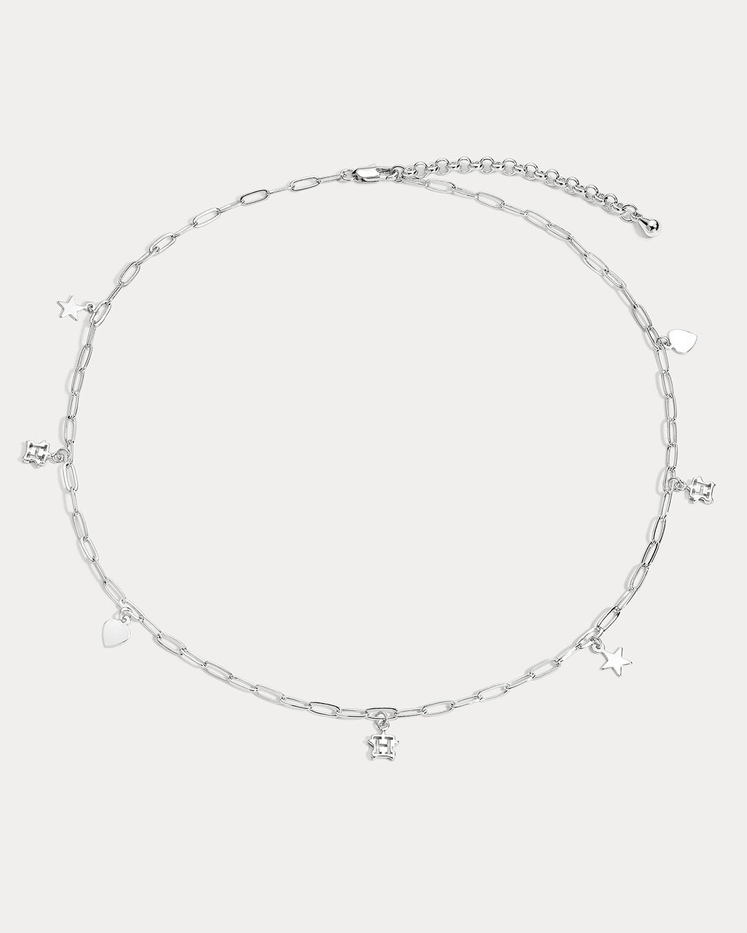 The MLB Star + Hearts Logo Charm Necklace- Silver