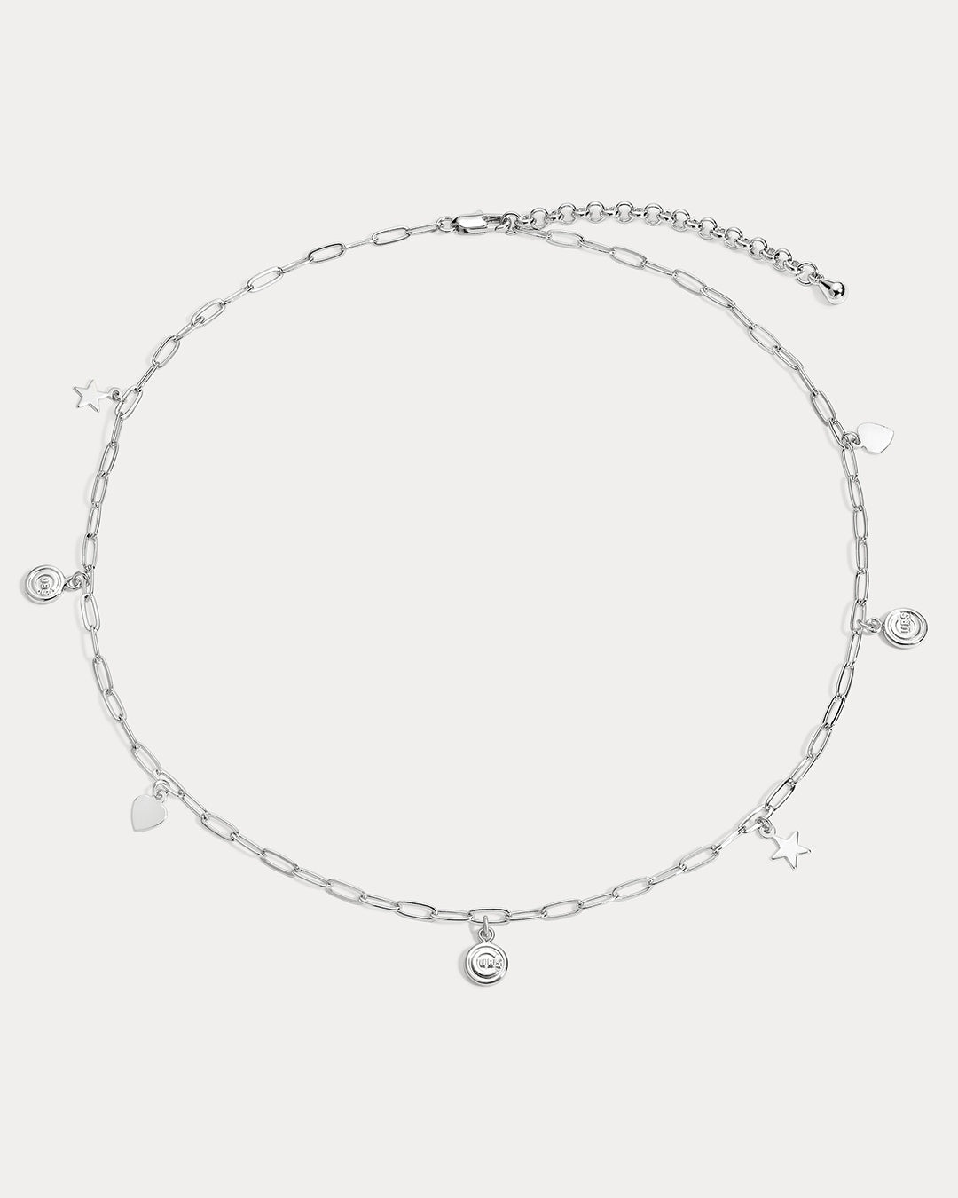 The MLB Star + Hearts Logo Charm Necklace- Silver