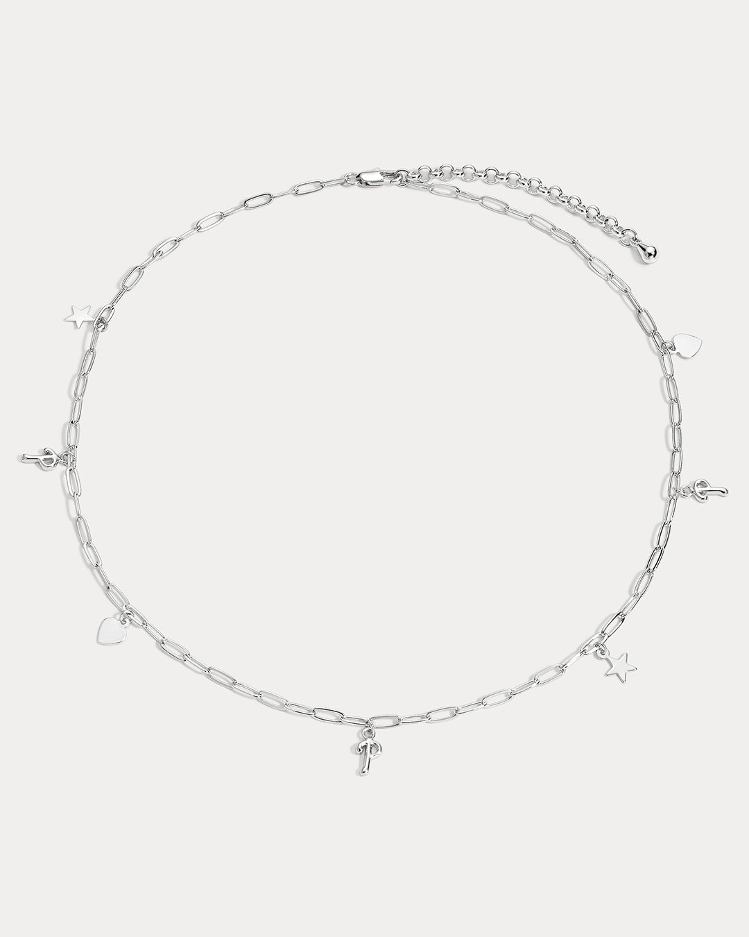The MLB Star + Hearts Logo Charm Necklace- Silver